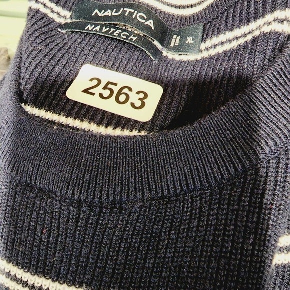 Men's NAUTICA Luxury Performance Navy Stripe Crew Neck Sweater Size XL - Picture 9 of 9